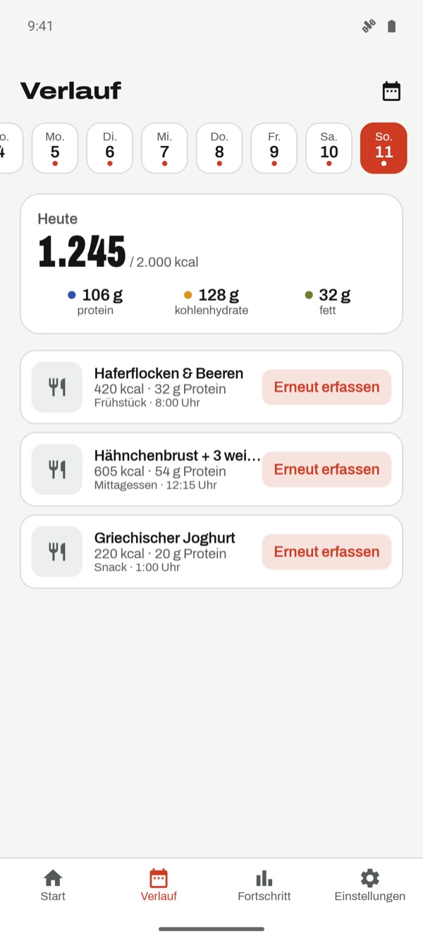Verlauf im Kalender